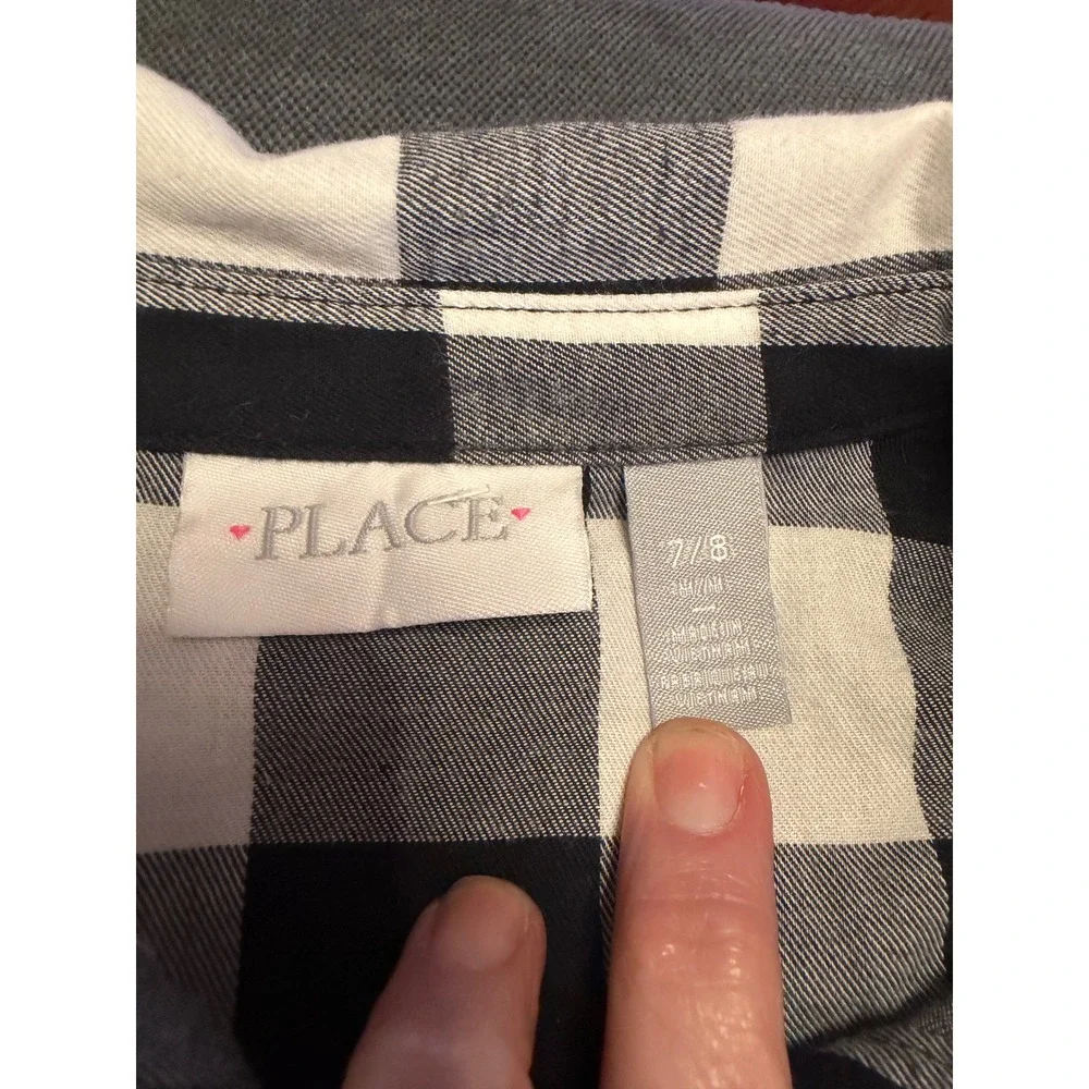 The Childrens‎ Place Girls Buffalo Plaid Shirt Dress Black White Check Size 7/8